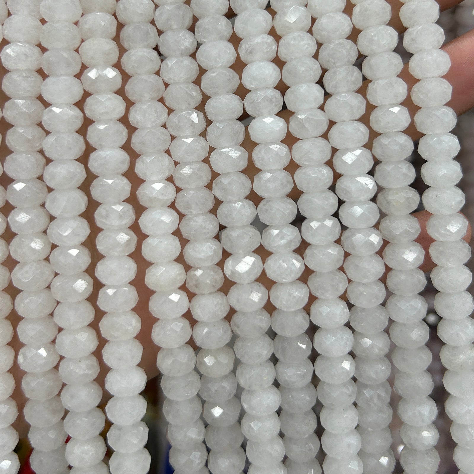 White Jade Rondelle Faceted Beads 5x8mm 15''