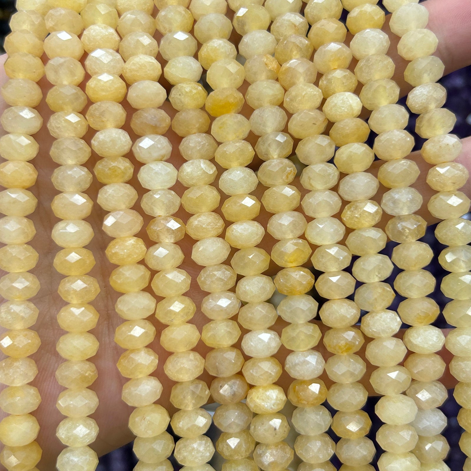 A Yellow Jade Rondelle Faceted Beads 5x8mm 15''