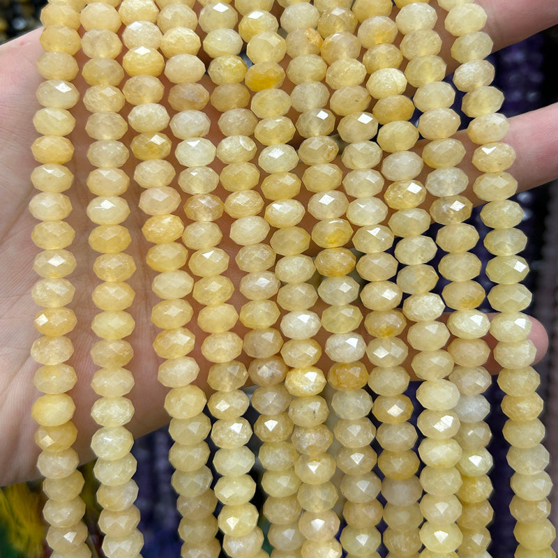 A Yellow Jade Rondelle Faceted Beads 5x8mm 15''