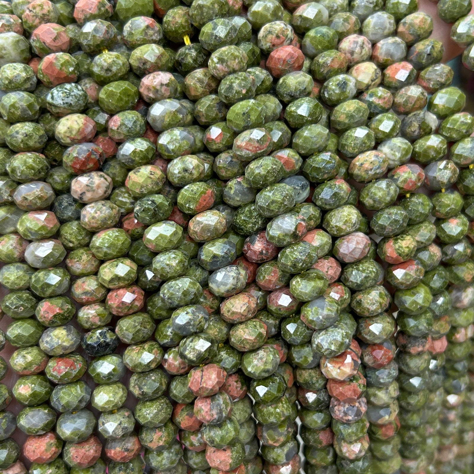 Unakite Rondelle Faceted Beads 5x8mm 15''