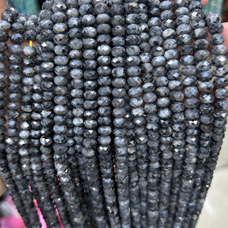 Black Labradorite Rondelle Faceted Beads 5x8mm 15''