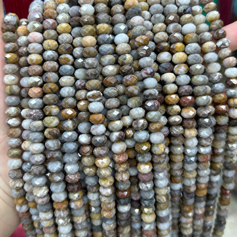 Bamboo Agate Rondelle Faceted Beads 5x8mm 15''