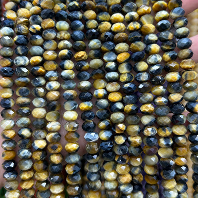 Perles rondelles en œil de tigre jaune, pierres précieuses naturelles, 4 x 6 mm, 5 x 8 mm, 38 cm