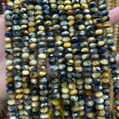 Perles rondelles en œil de tigre jaune, pierres précieuses naturelles, 4 x 6 mm, 5 x 8 mm, 38 cm