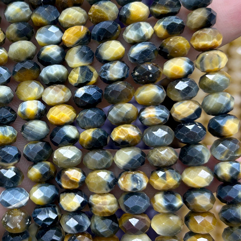 Blue Yellow Tiger Eye Rondelle Faceted Beads 5x8mm 15''