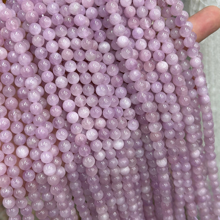 Perles en pierre de kunzite véritable 6 mm, 8 mm, 10 mm, 15 pouces