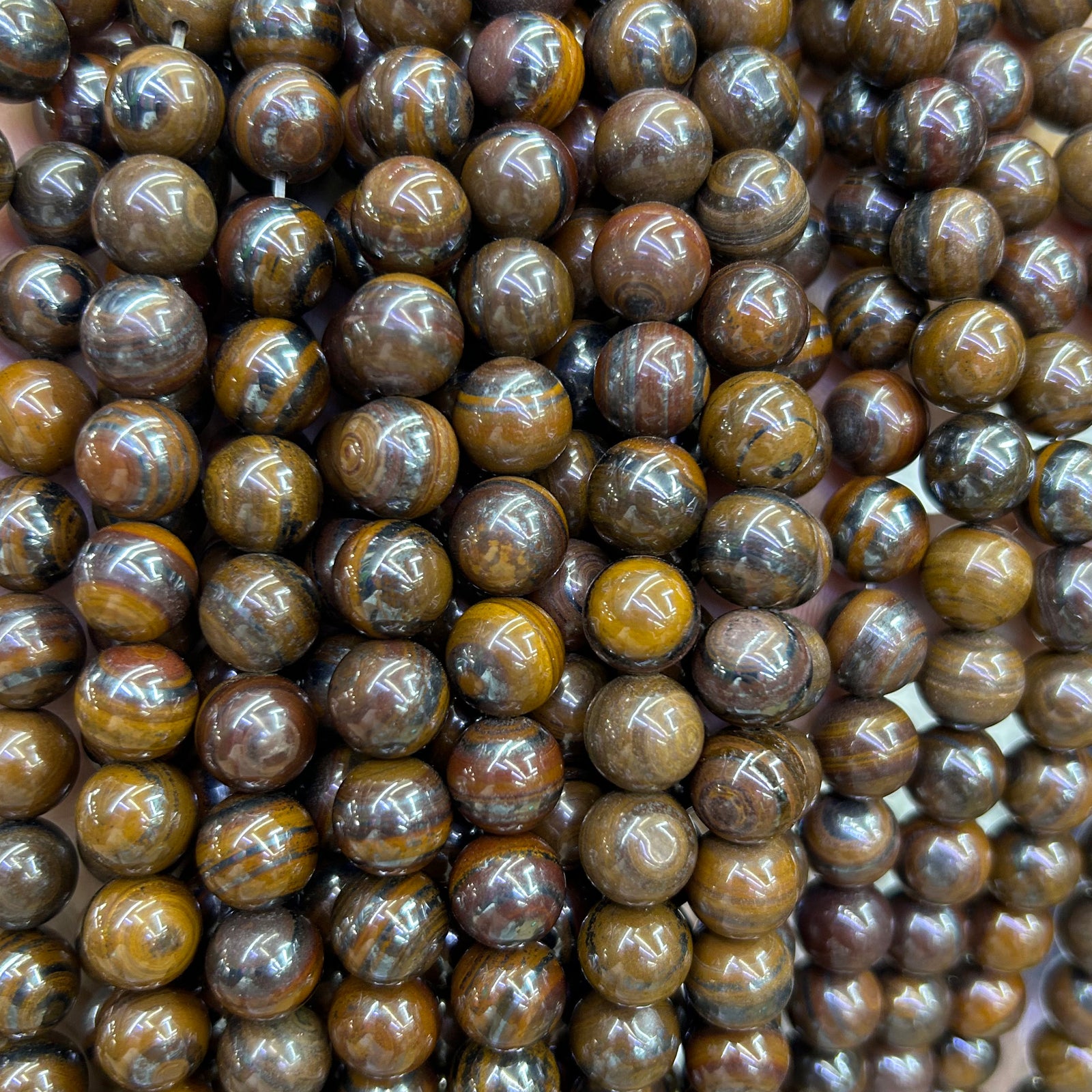 Perles en œil de tigre en fer, pierres précieuses naturelles, 6 mm, 8 mm, 10 mm, 15 pouces
