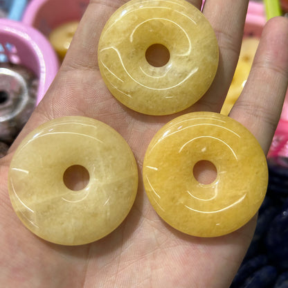 Yellow Jade Donut Pendant 40mm 1pc