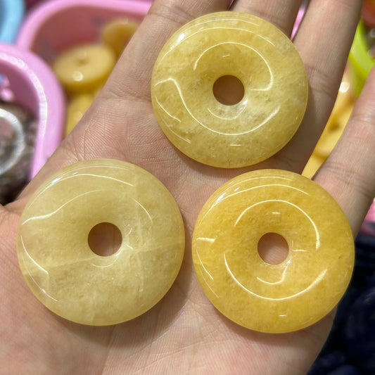 Yellow Jade Donut Pendant 40mm 1pc