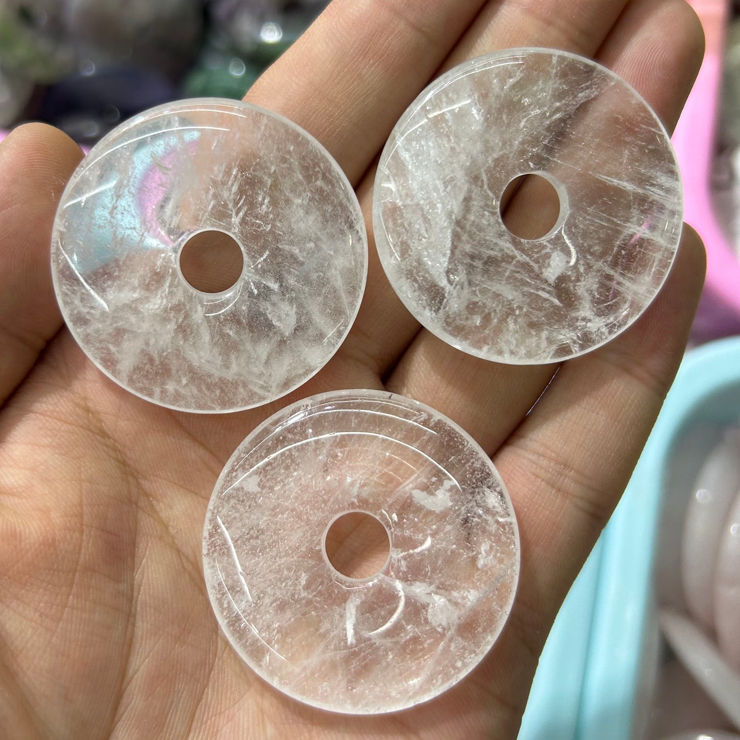 Crystal Quartz Donut Pendant 40mm 1pc