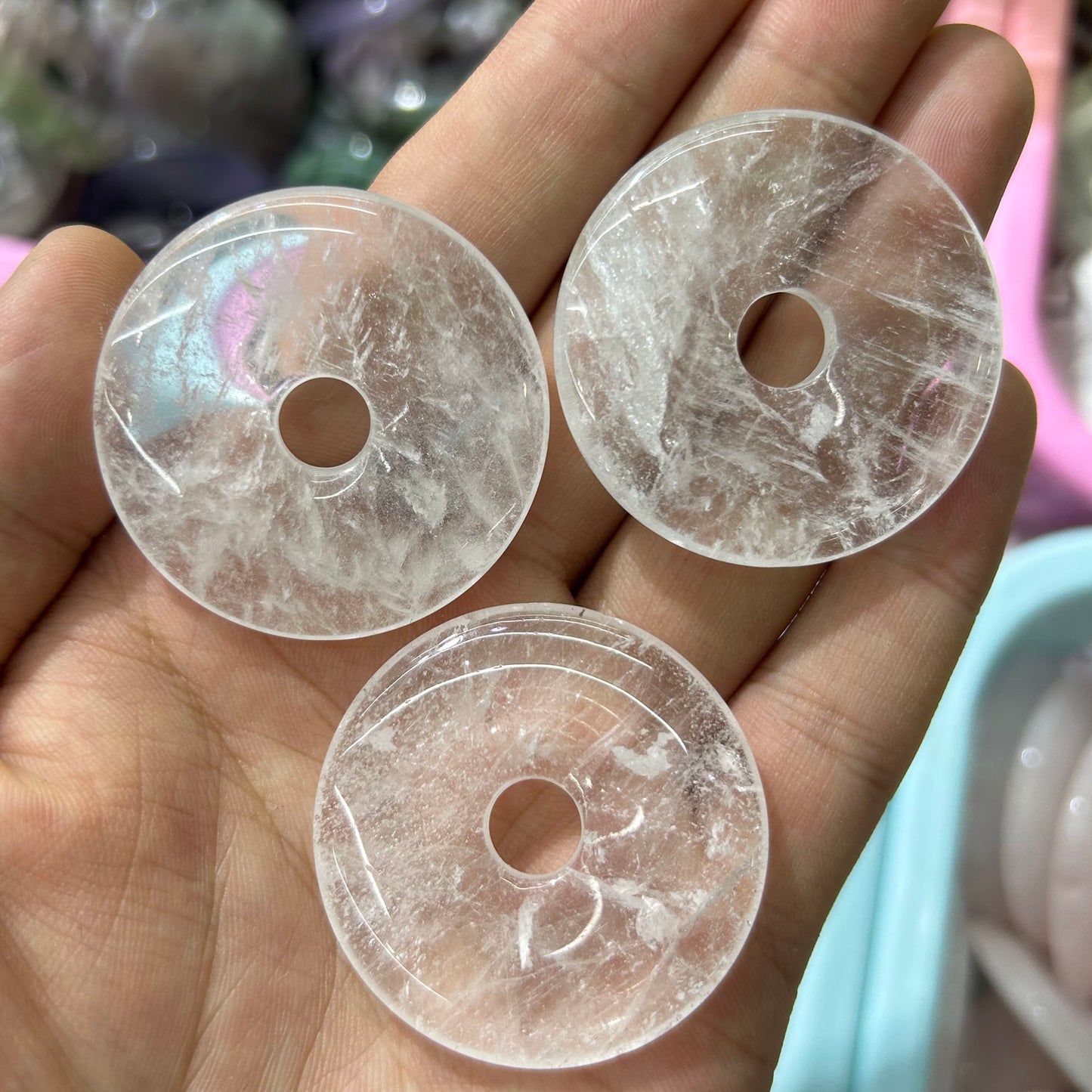 Crystal Quartz Donut Pendant 40mm 1pc
