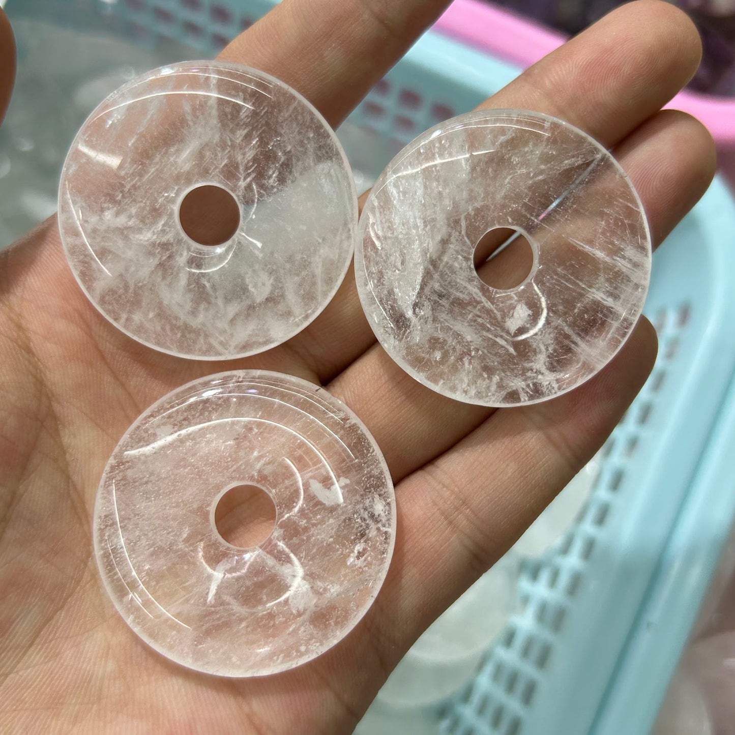 Crystal Quartz Donut Pendant 40mm 1pc
