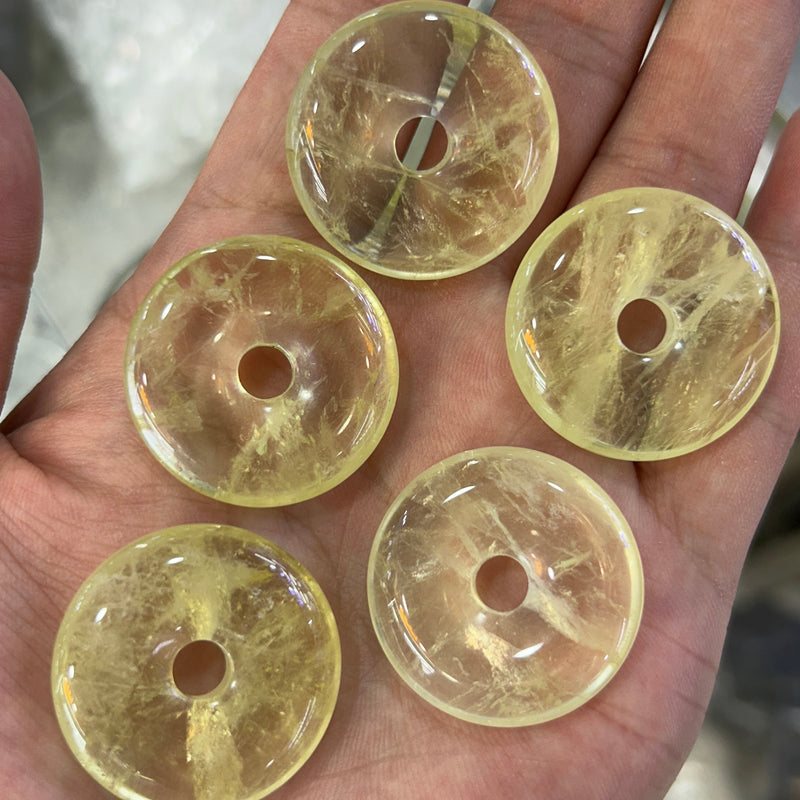 Lemon Quartz Crystal Donut Beads 30mm 1pc