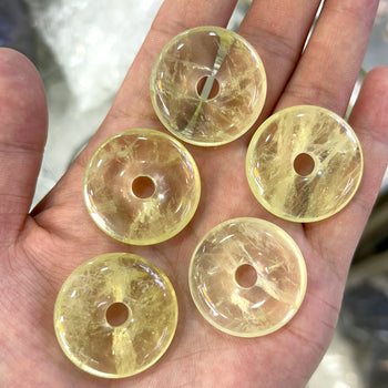 Lemon Quartz Crystal Donut Beads 30mm 1pc