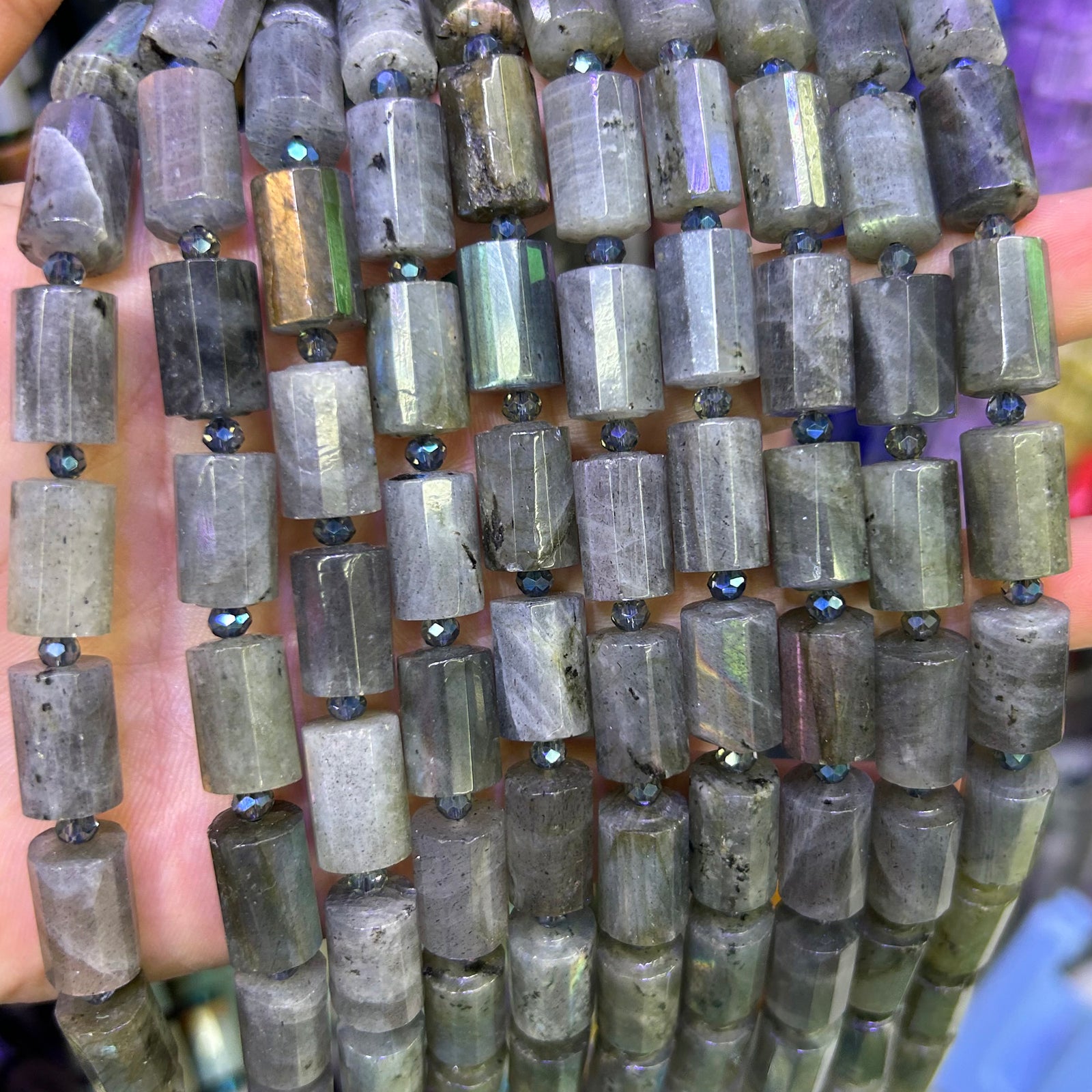 Labradorite Tube Faceted Beads 10x14mm 15''