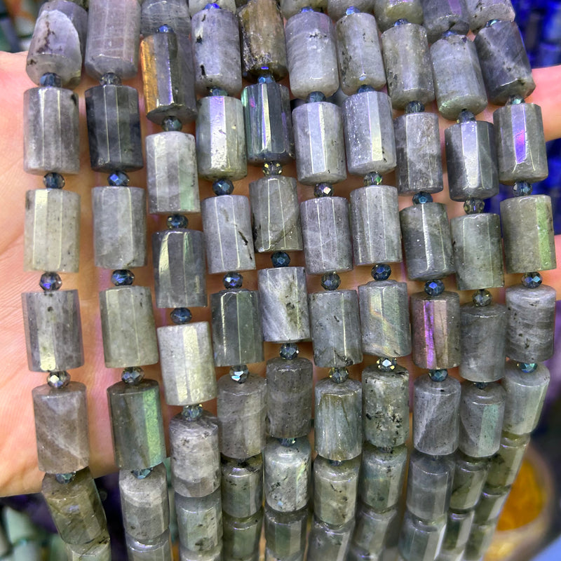 Labradorite Tube Faceted Beads 10x14mm 15''