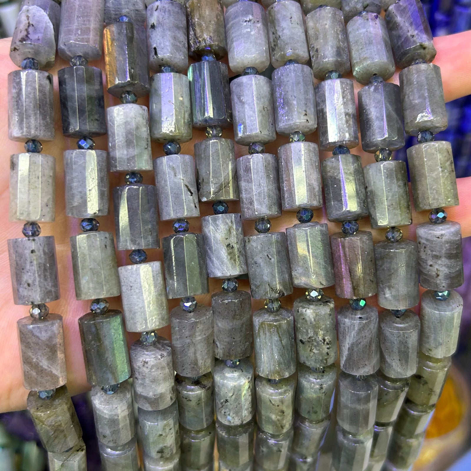Labradorite Tube Faceted Beads 10x14mm 15''