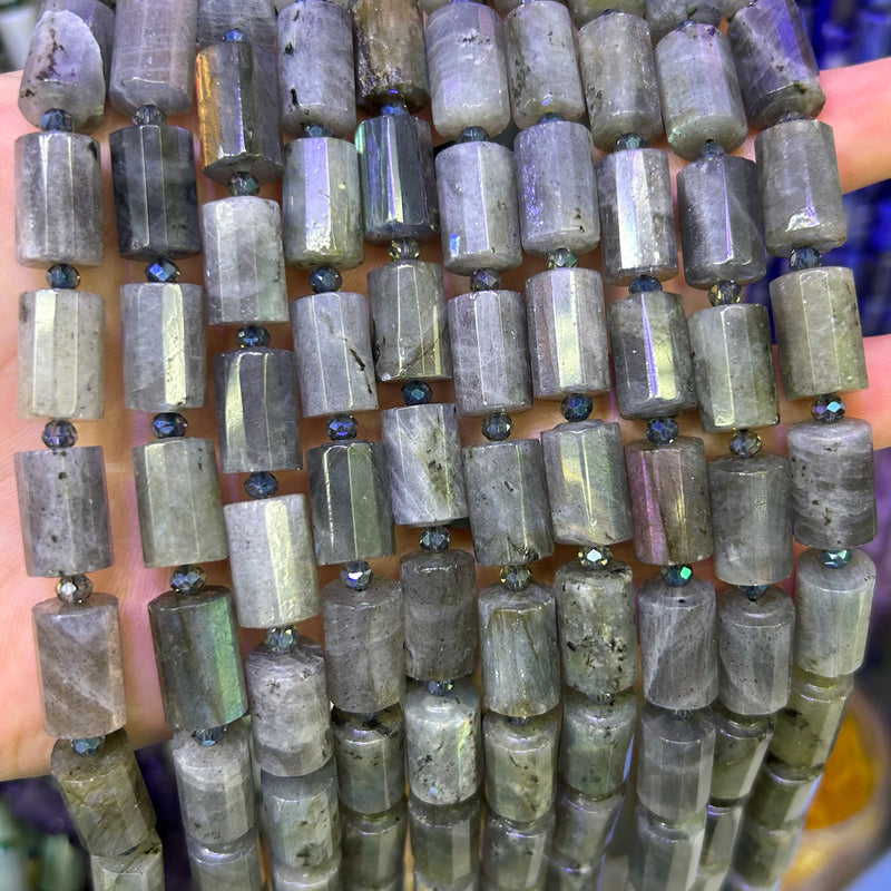 Labradorite Tube Faceted Beads 10x14mm 15''