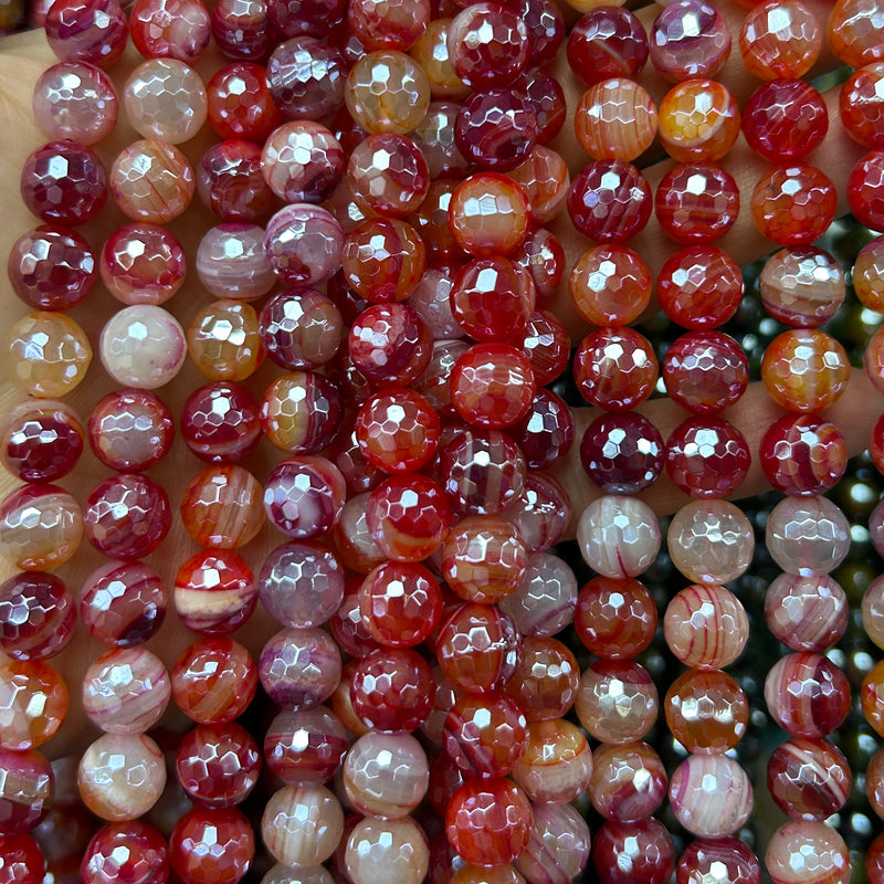 Silver Plated Red Agate Faceted Beads 6mm 8mm 10mm 15''