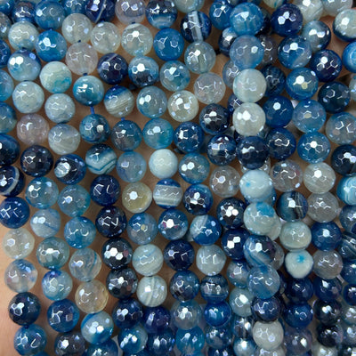 Perles d'agate rayée bleue 4 mm 6 mm 8 mm 10 mm 12 mm 15''