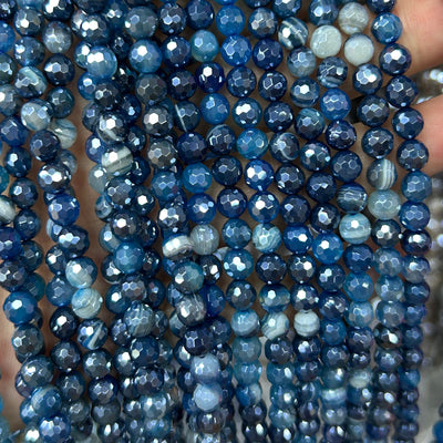 Perles d'agate rayée bleue 4 mm 6 mm 8 mm 10 mm 12 mm 15''
