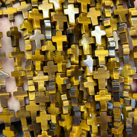 Yellow Tiger Eye Cross Beads 15''