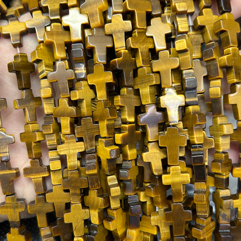 Yellow Tiger Eye Cross Beads 15''