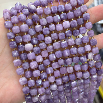 Purple Lepidolite Cube Faceted Beads 8mm 15''