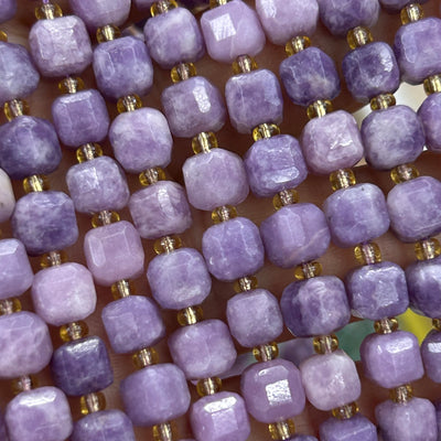 Purple Lepidolite Cube Faceted Beads 8mm 15''