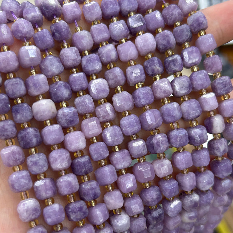 Purple Lepidolite Cube Faceted Beads 8mm 15''