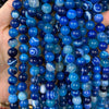 Perles d'agate rayée bleue 4 mm 6 mm 8 mm 10 mm 12 mm 15''