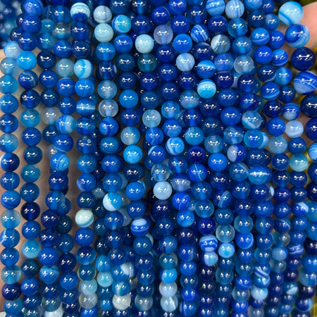 Perles d'agate rayée bleue 4 mm 6 mm 8 mm 10 mm 12 mm 15''
