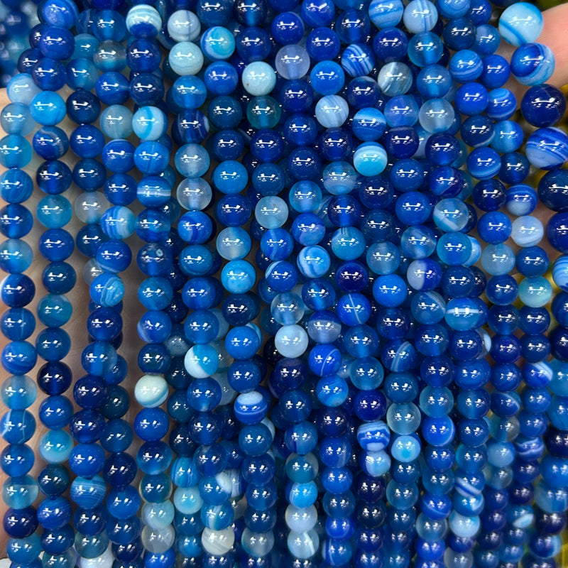 Blue Striped Agate Beads 4mm 6mm 8mm 10mm 12mm 15''