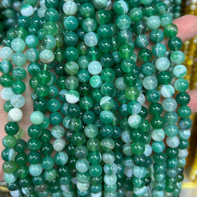 Perles d'agate rayée bleue 4 mm 6 mm 8 mm 10 mm 12 mm 15''