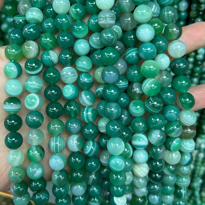 Perles d'agate rayée bleue 4 mm 6 mm 8 mm 10 mm 12 mm 15''