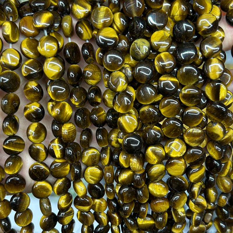 A Yellow Tiger Eye Coin Beads 10mm 15''