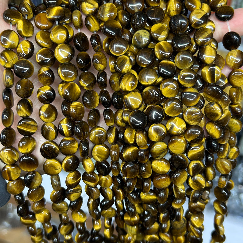 A Yellow Tiger Eye Coin Beads 10mm 15''