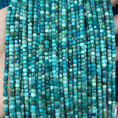 AAA Genuine Turquoise Cube Faceted Beads 3mm 15''