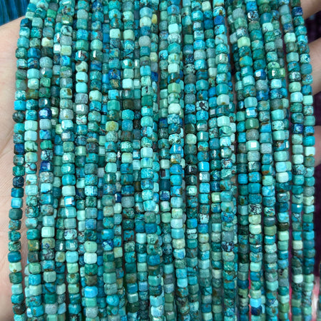 AAA Genuine Turquoise Cube Faceted Beads 3mm 15''