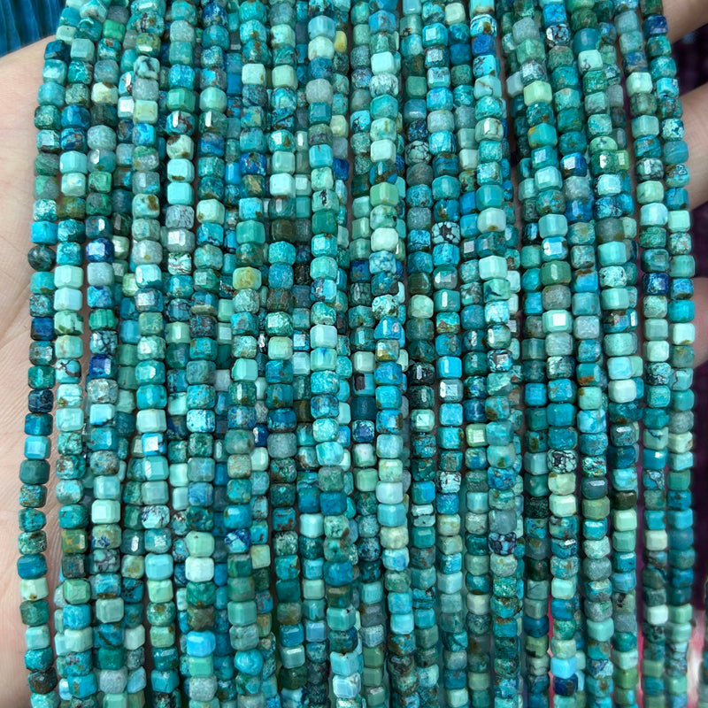 AAA Genuine Turquoise Cube Faceted Beads 3mm 15''