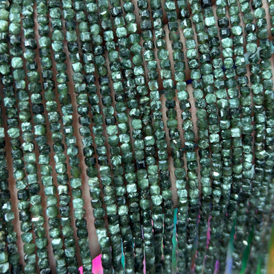 Seraphinite Cube Faceted Beads 3mm 15''