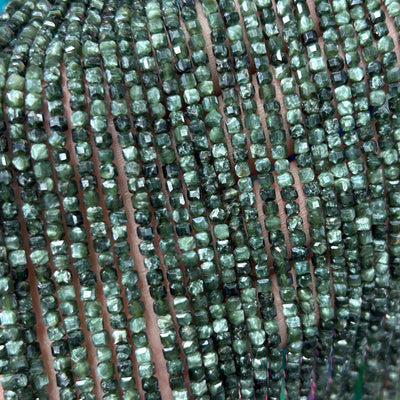 Seraphinite Cube Faceted Beads 3mm 15''
