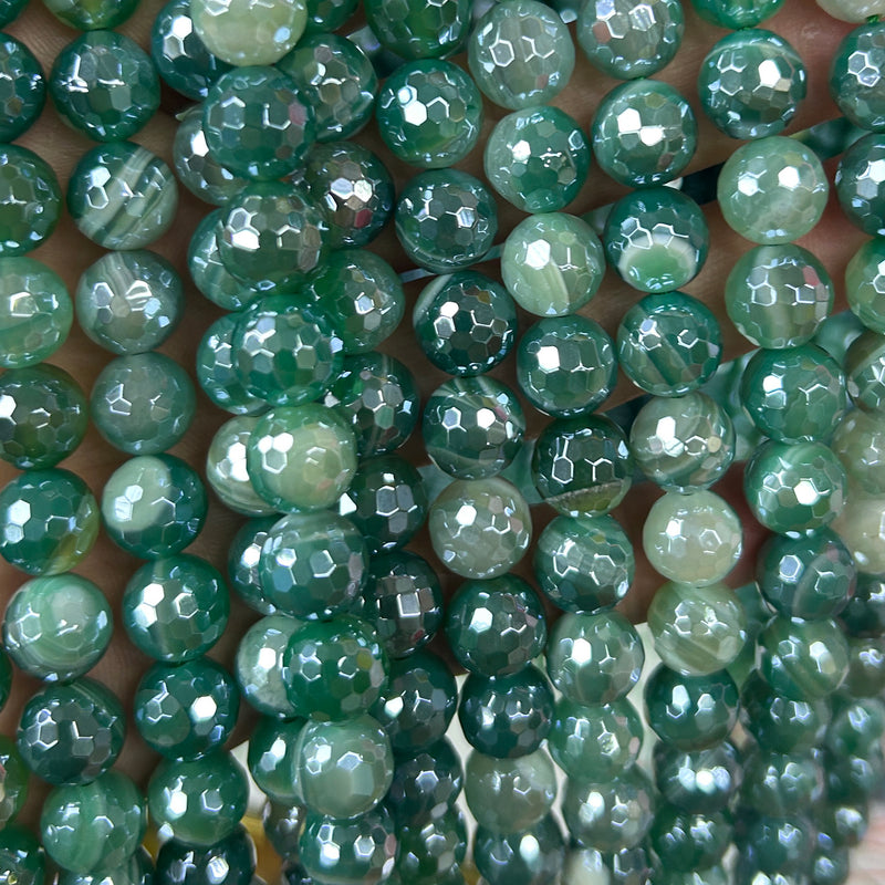 Silver Plated Green Agate Faceted Beads 6mm 8mm 10mm 15''