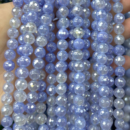 Perles d'agate rayée bleue 4 mm 6 mm 8 mm 10 mm 12 mm 15''