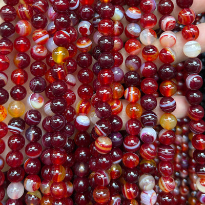 Red Striped Agate Beads 4mm 6mm 8mm 10mm 12mm 15''