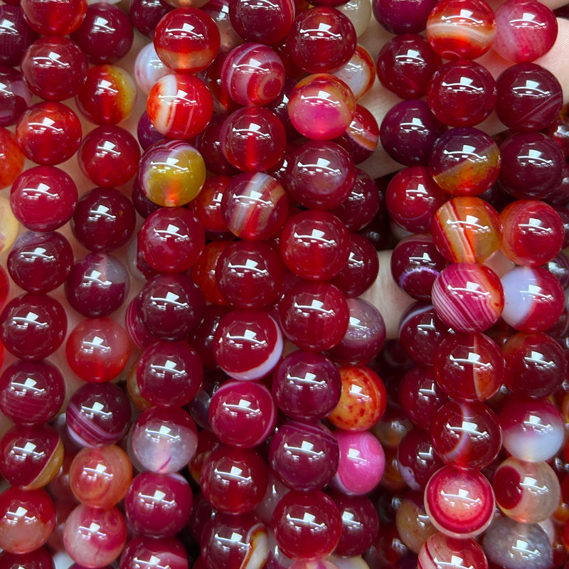 Red Striped Agate Beads 4mm 6mm 8mm 10mm 12mm 15''