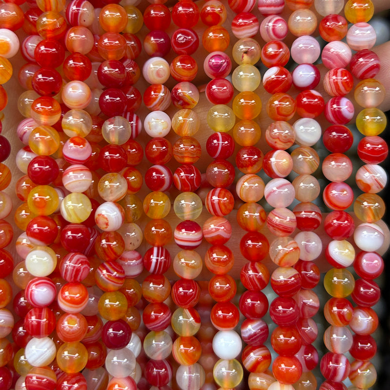 Orange Striped Agate Beads 6mm 8mm 10mm 12mm 15''