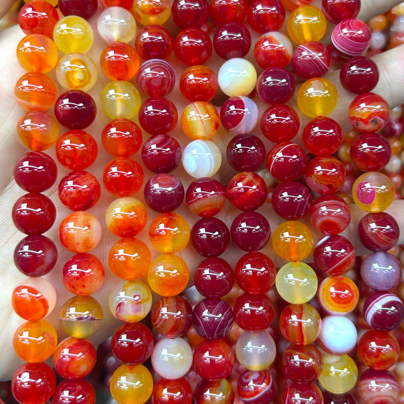 Orange Striped Agate Beads 6mm 8mm 10mm 12mm 15''
