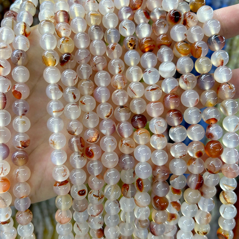 Red White Agate Beads 6mm 8mm 10mm 15''