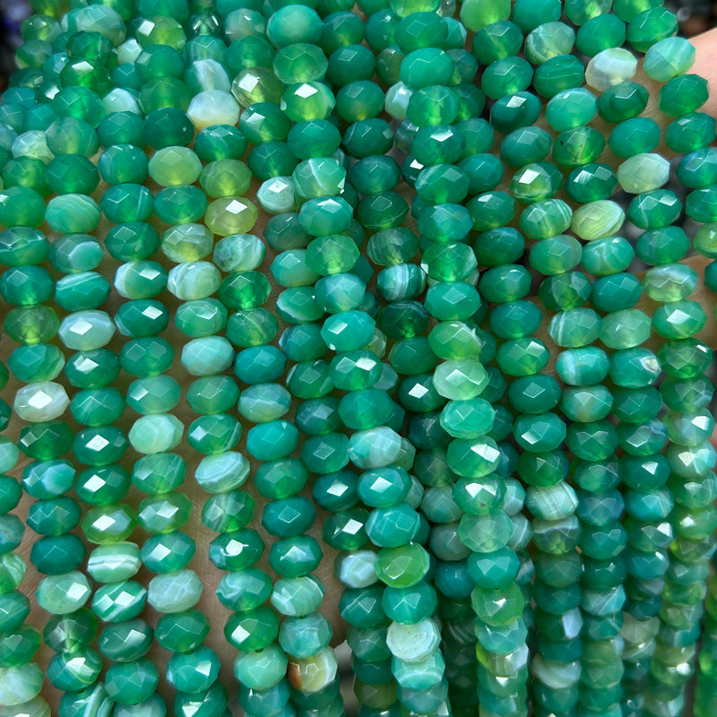 Green Agate Rondelle Faceted Beads 5x8mm 15''